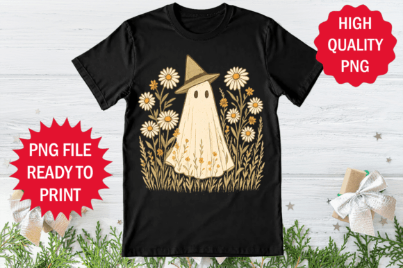 Halloween Style Ghost on Floral Design Graphics