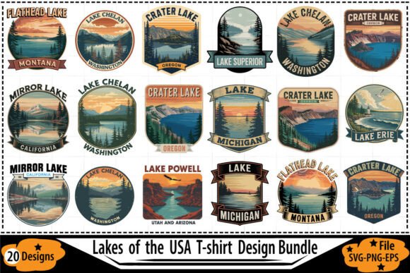 Lakes of the USA T-Shirt Graphics & Designs