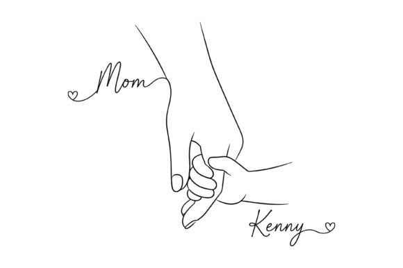 Mom Child Hand Line Art: Graphics for T-Shirt Designs
