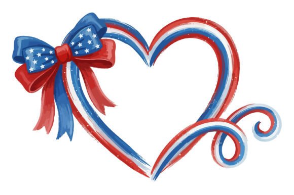 Patriotic Heart with Bow Design: Graphics for T-Shirt Designs