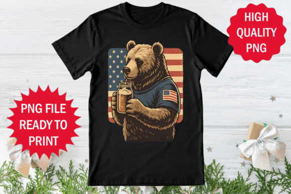 USA Bear Drinking PNG: Graphics & T-Shirt Designs